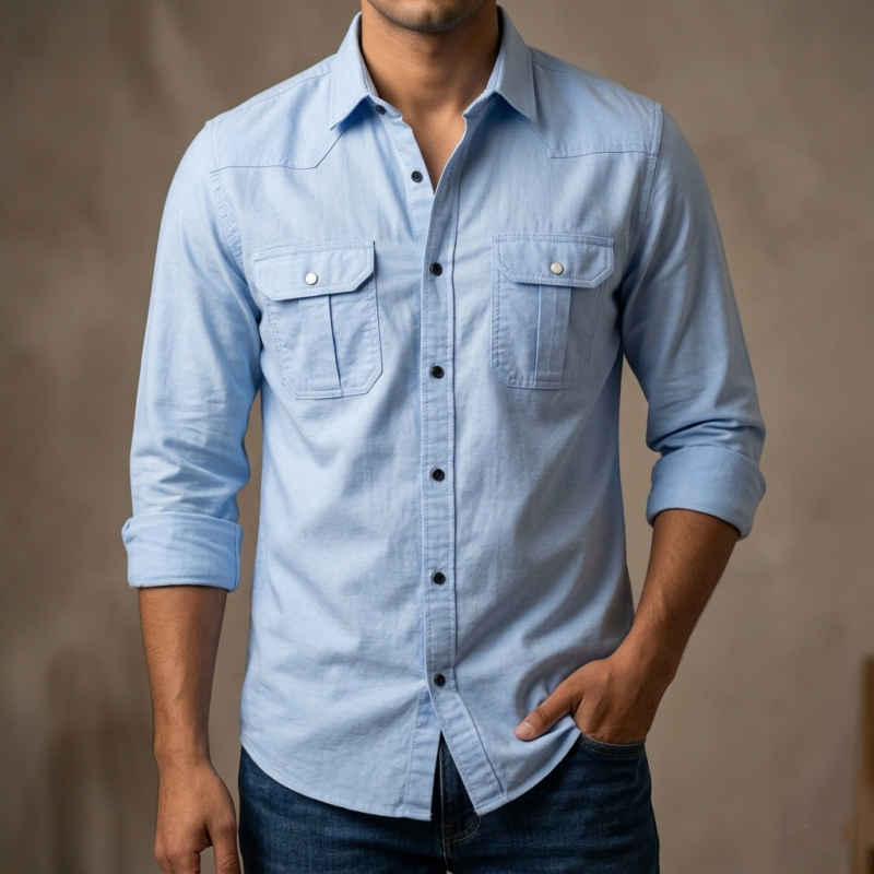 Double Pocket  shirt for men(sky)