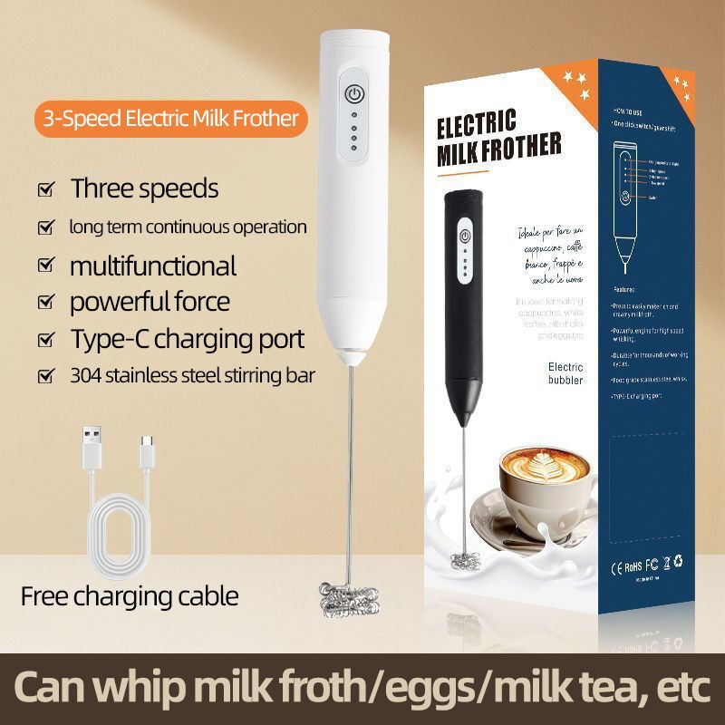 Rechargeable Stainless Steel Coffee & Milk Frother – 3-Speed Adjustable Handheld Electric Whisk with Type-C Charging for Coffee, Milkshake, Eggs & Lassi