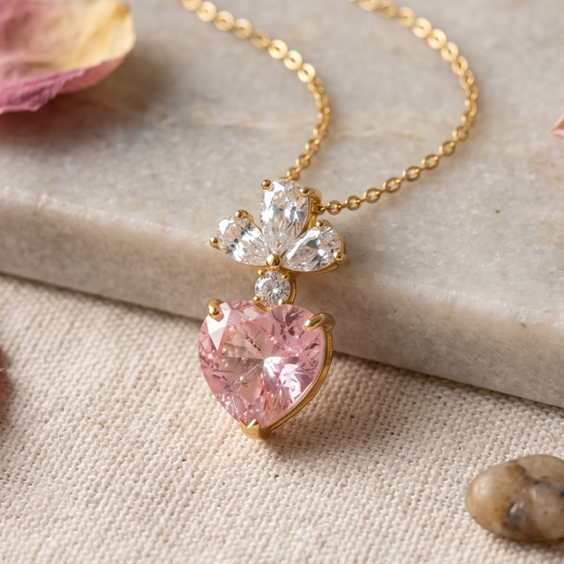 Colorful Heart Shape Pendant Gold Plated Necklace for Female
