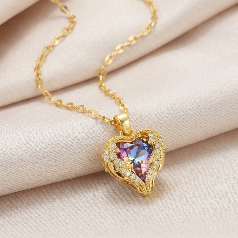 Colorful Ocean Heart Pendant Titanium Steel Necklace Female Korean Version