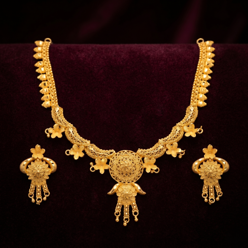 Gold Plated Necklace With Ear Ring