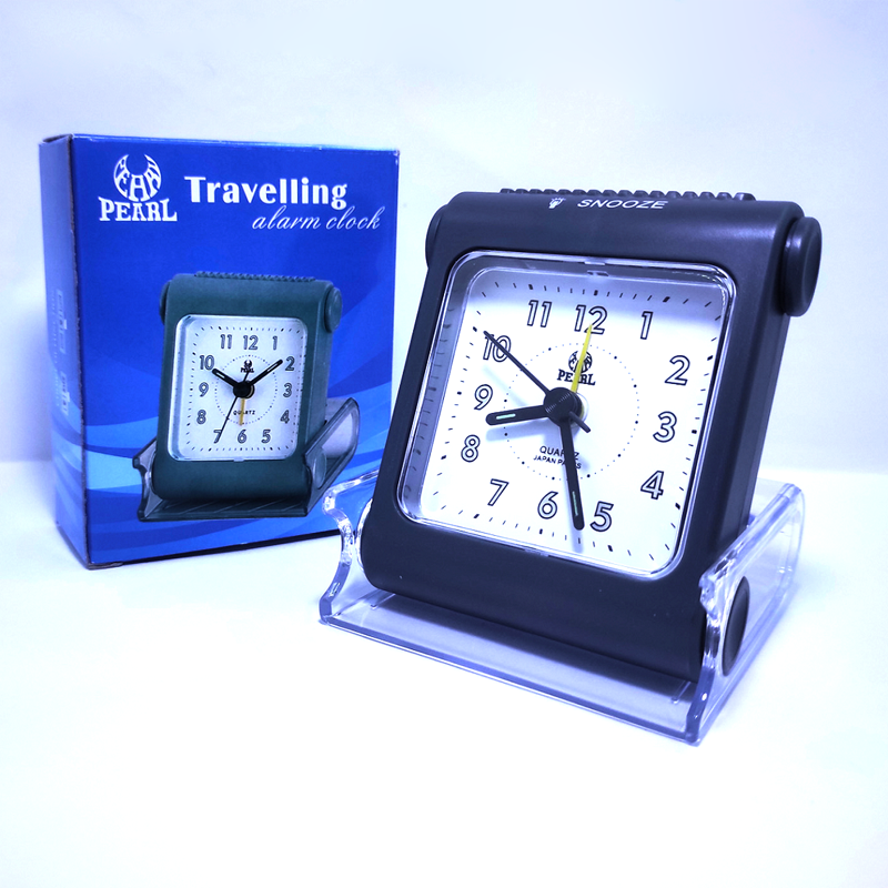 Foldable Travel Alarm Clock – Portable Quartz Analog Clock with Night Light, Battery Included (Multicolor, Acrylic)
