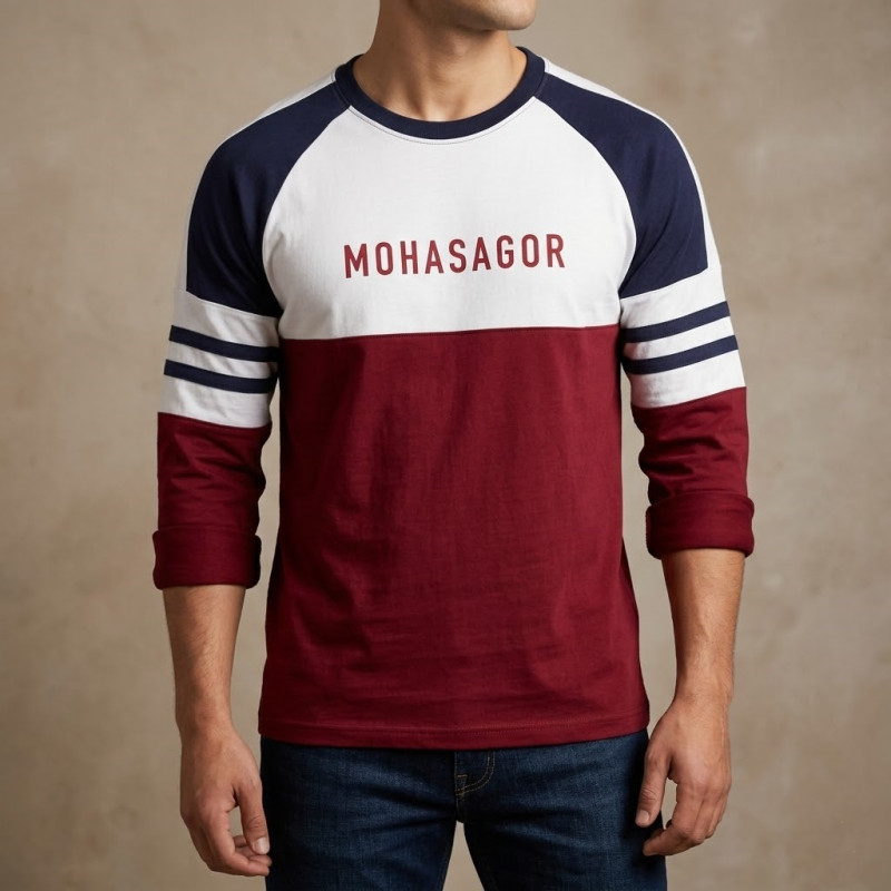 Men's Contrast Design T-Shirt- Maroon