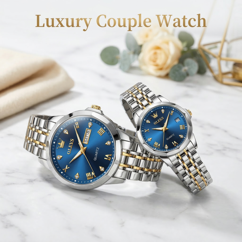 Olevs  Stainless Steel fashionable  Couple watches (Navy Blue)