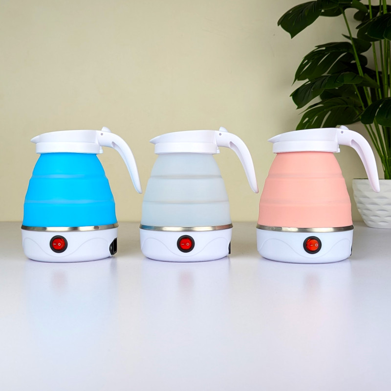 Travelling Folding Kettle 600ml – Portable Silicone Electric Water Boiler with Boil-Dry Protection & Fast Boiling for Camping, Travel & Hotels