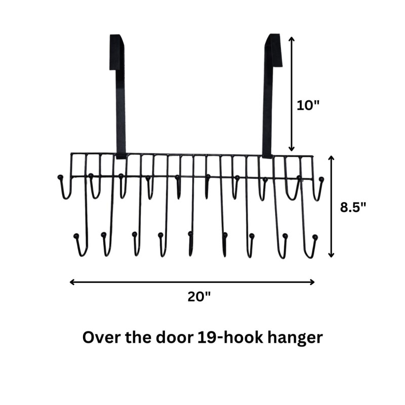 Over The Door 19-Hook Hanger – Heavy-Duty Space-Saving Door Organizer & Rack for Jackets, Hats, Bags & Coats