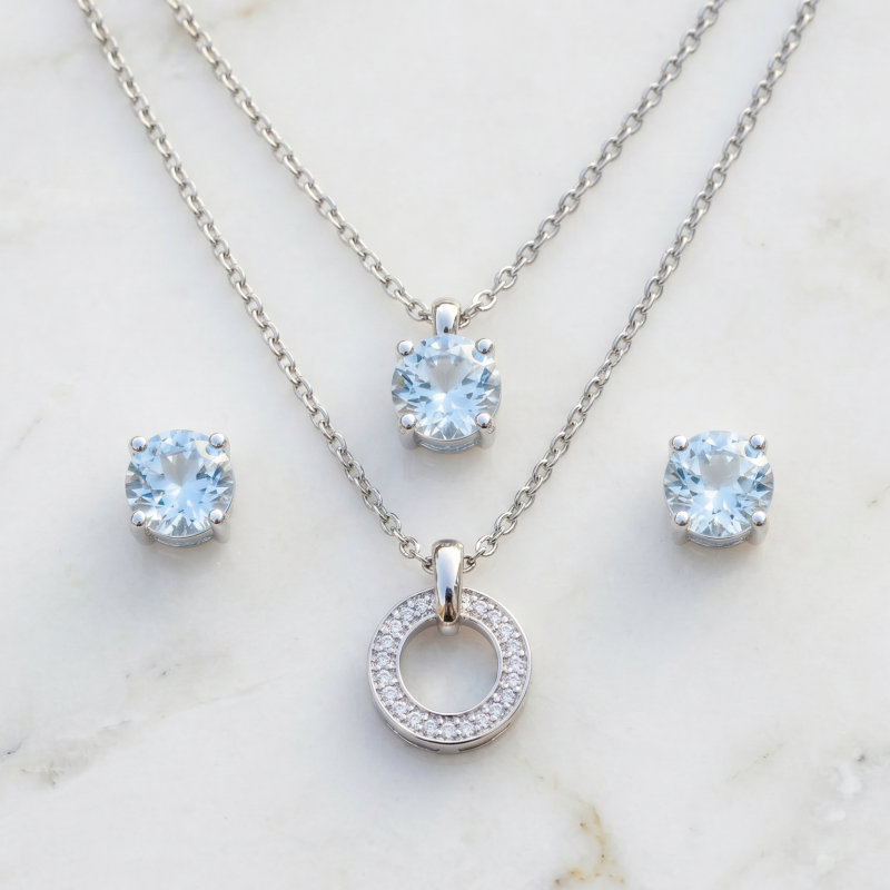 Necklace With Matching Radiant Crystal Stud Earrings.