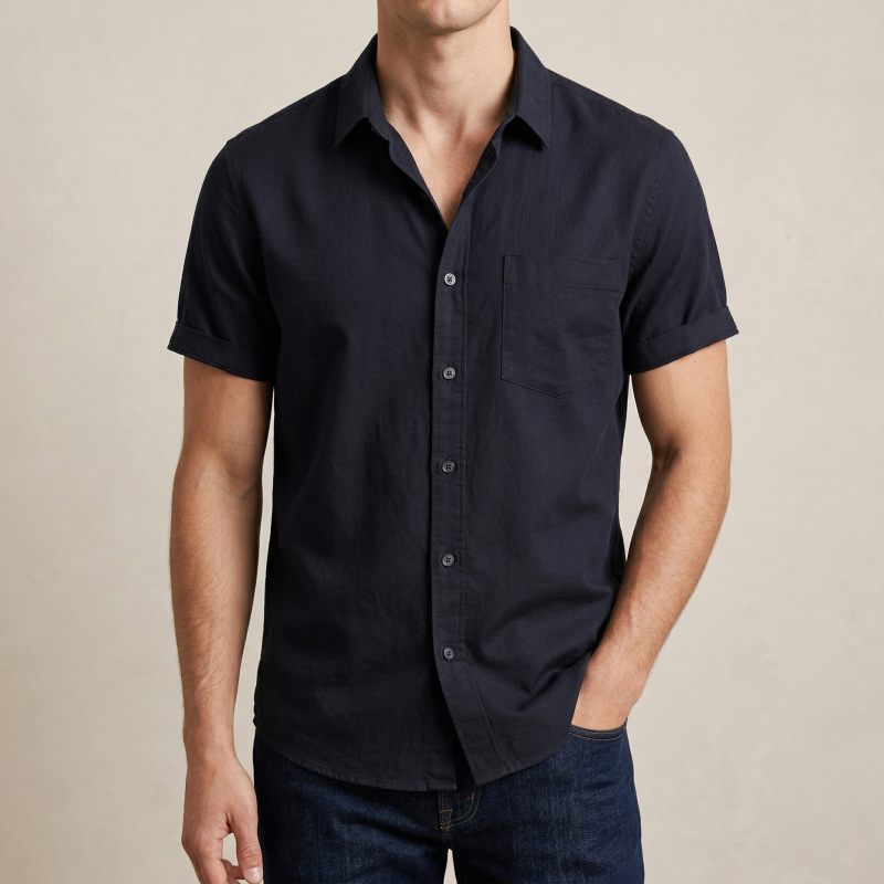 Men's Stylish Half Sleev Casual Solid Shirt ( Black )