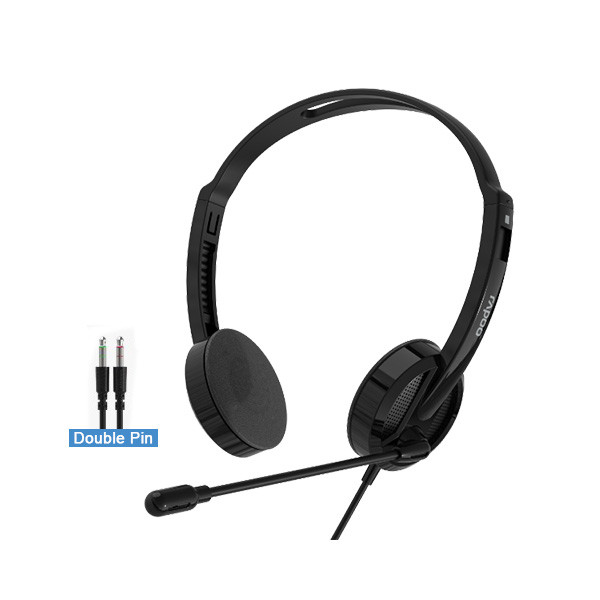 Rapoo H102 Wired Stereo Headphone (Black) – On-Ear Headset with Clear Stereo Sound, Flexible Rotary Microphone, Dual 3.5mm Audio Jacks & 1-Year Warranty