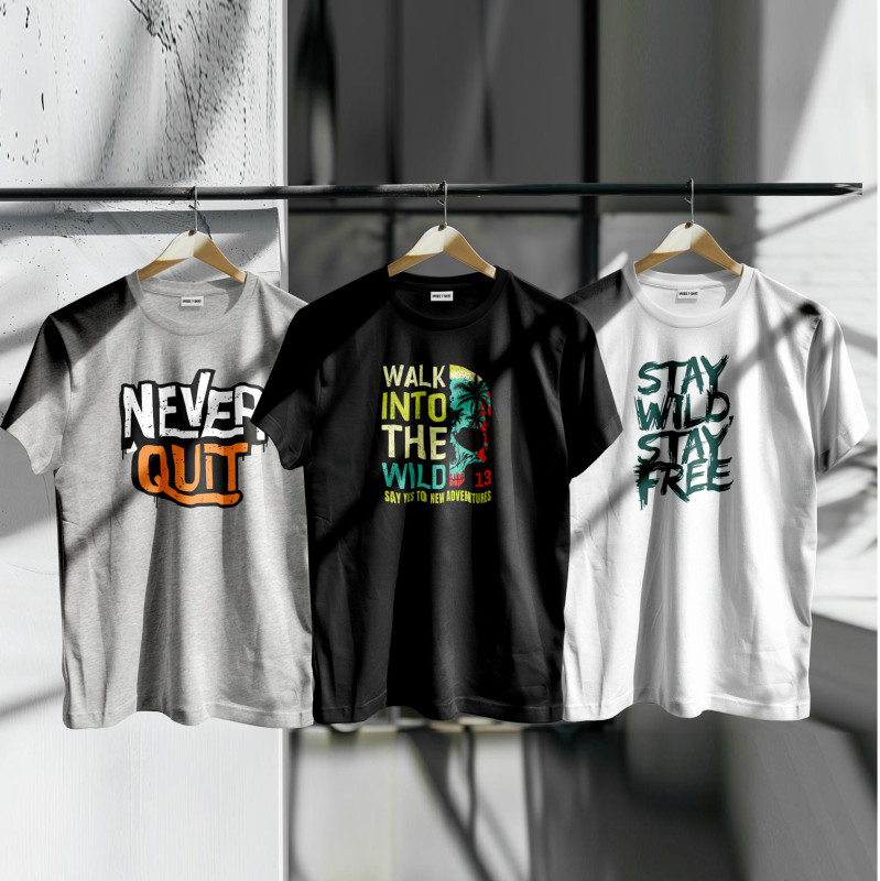 Unique Design Cotton T-Shirt 3-Piece Combo Pack
