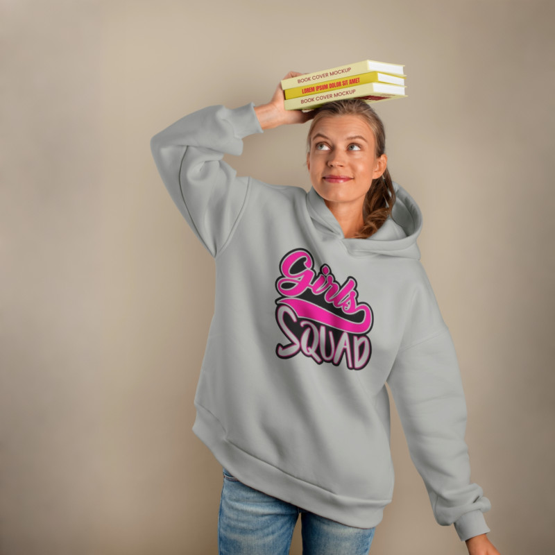 Premium Comfortable Printed Ladies Winter Hoodie ( Ash )