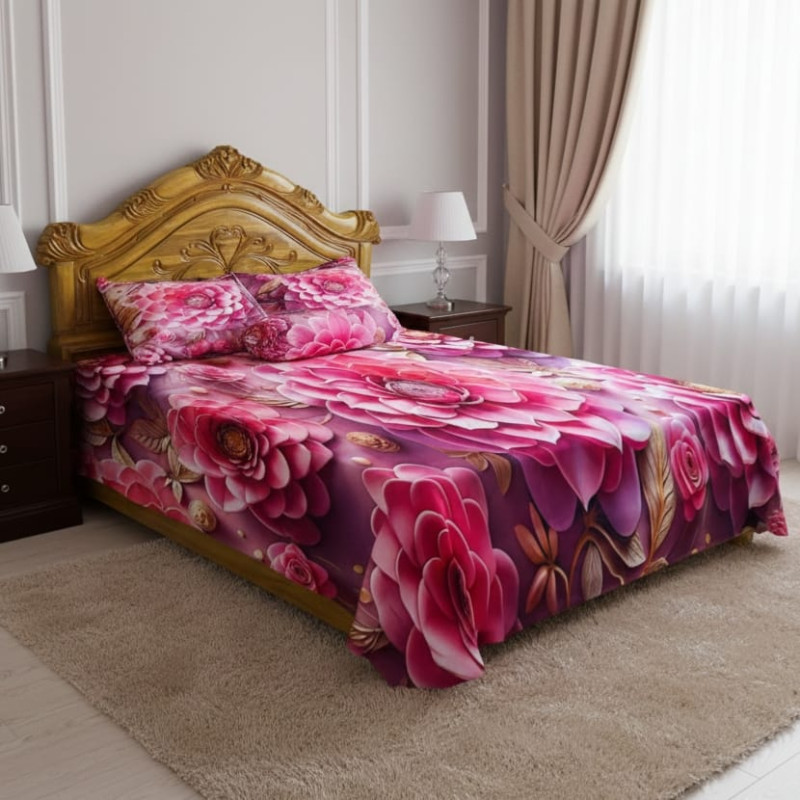 Water Proof China Premium 3D Design Bed Sheet King Size (7.8 ft/6.8 ft) )