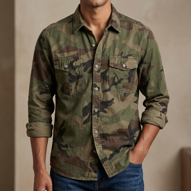 Full sleeves double pocket kemo printed Shirt