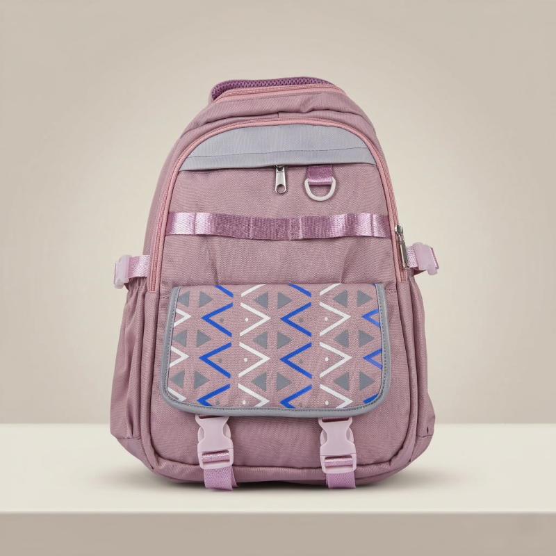 Multi-Pocket Casual Backpack with Geometric Flap