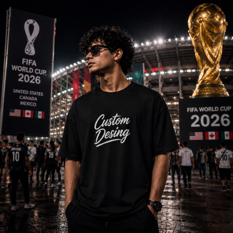 FIFA World Cup Special: 100% Cotton Custom Drop-Shoulder T-Shirt (Customize With Your Own Design)- Black