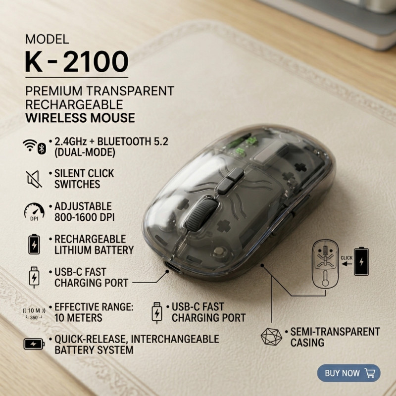 K-2100 Transparent Rechargeable Wireless Mouse