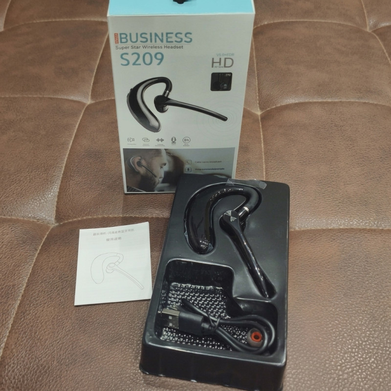 Business Super Star S209 Single Wireless Headset – Bluetooth V5.0 with 270° Rotatable Earhook, HD Mic, Intelligent Noise Reduction & 8H Battery